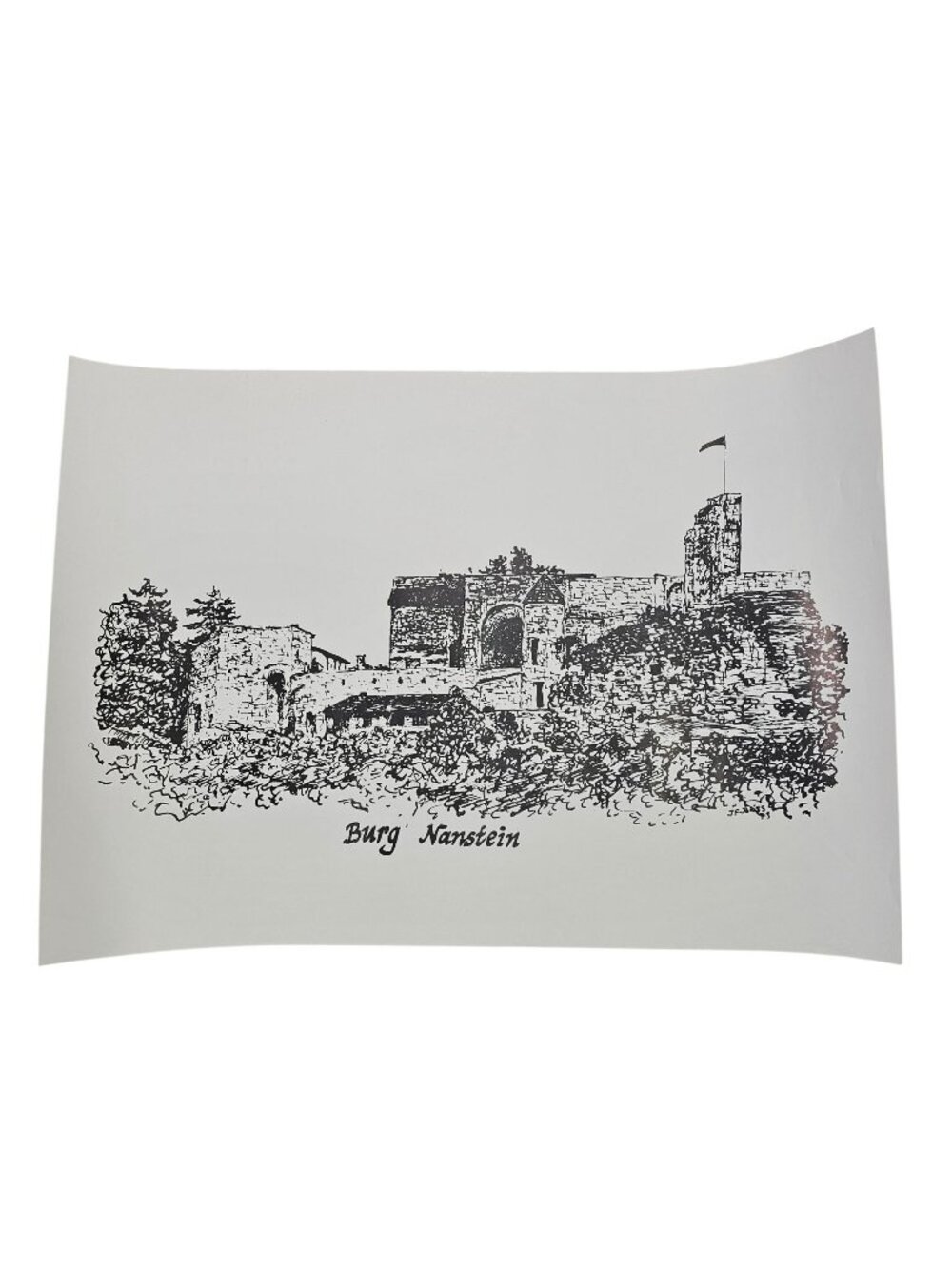 Nanstein Castle Landstuhl, Germany Black & White Sketch Print 12x16" Art Poster